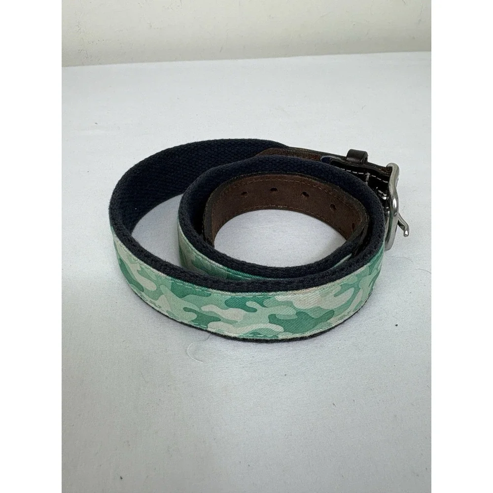 Vineyard Vines Belt Mens 28 Green Camouflage Cotton Leather Preppy Casual